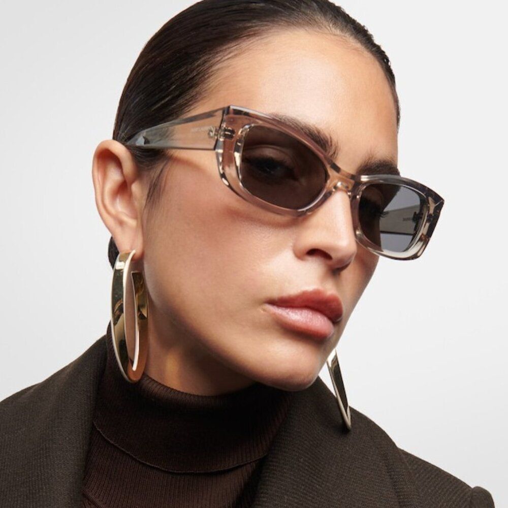 SALE! NEW Saint Laurent SL593 003 Beige Grey Silver Square Unisex Sunglasses - Picture 1 of 11